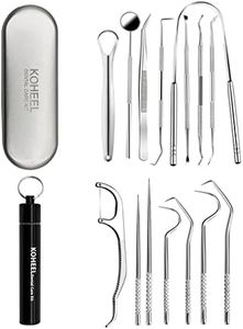 KOHEEL Dental Tools with Metal Case, 8 Count Teeth Cleaning Tools Set, Remove Plaque, Oral Care Hygiene Kit & Toothpicks Pocket Set, Reusable Dental Floss Picks Kit, Stainless Steel Teeth Cleaning Tools, Tooth Picker