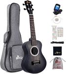 Winzz 23 Inch Ukulele Concert Beginner Set Children Adults Unique Colour Design with Bag, Tuner, Additional Strings, Strap, Music Sticker (Black)