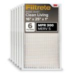 Filtrete Clean Living Basic Dust Filter, MPR 300, 16 x 25 x 1-Inches, 6-Pack