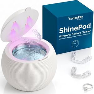 Swissklip ShinePod Ultrasonic Dental Cleaning Pod | Ultrasonic Retainer Cleaner Machine | Mouth Guard Cleaner| Night Guard Cleaner| Aligner Cleaner | Denture Cleaner - White