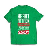 lepni.me Mens T-Shirt Heart Attack Survivor I Fought Hard and Won The Beat goes (L Green Multi Color)