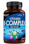 Vitamin B Complex - 365 Small Tablets (One Year Supply) High Strength All 8 B Vitamins B1-B2-B3-B5-B6-B12, Biotin, Folic Acid and Vitamin C - Reduction of Tiredness, Energy & Immune Support - UK Made