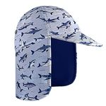 Gifts Treat Kids Legionnaires Hat, UPF 50+ Sun Protection Swim Cap Flap Hat in Shark Pattern for Kids, Quick Drying Boys Sun Hat with Neck Protection for Beach Seaside Pool, 4-6 Years