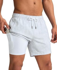 maamgic Mens Swim Trunks with Compression Liner 5 Inch, Quick Dry Bathing Suit with Zipper Pockets, Stretch No-Chafing Swim Shorts, Frost Marks Medium