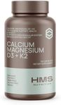 HMS Nutrition Calcium, Magnesium, Vitamins D3 and K2-120 Vegan Capsules, 60 Day Supply - Immune System Health, Strong Bones & Teeth - Non-GMO, Soy Free, & Dairy Free