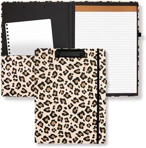 Steel Mill & Co Cute Clipboard Folio with Refillable Lined Notepad and Interior Storage Pocket, Padfolio for Work, Leopard