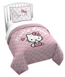 Jay Franco Hello Kitty Pink Stripes & Hearts Full/Queen Size Quilt & Sham Set - Super Soft Lightweight Bedspread Set