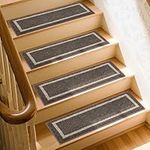 COSY HOMEER Carpet Stair Treads 15pcs Set, Non-Slip Indoor Carpet Treads for Stairs for Kids Elders and Dogs, 100% Polyester Quick Peel Self-adhesive Stair Runner Rug Pads, 22 x 70cm, Brown