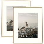 Mat Board Center, 16x20 Aluminum Picture Frame - Displays 11x14 with Mat and 16x20 Without Mat - Horizontal and Vertical for Wall Mounting Metal Photo Frame (Gold, 2-Pack)