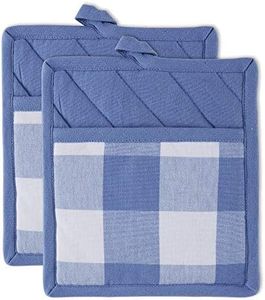 DII Buffalo Check Kitchen Collection, Classic Farmhouse Kitchen Set, Potholder, Stonewash Blue, 2 Piece