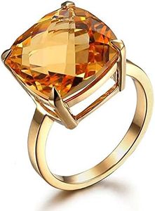 Antique Vintage 9.67ct Natural Citrine Crystal 14K Yellow Gold Wedding Promise Engagement Women's Band Ring Set