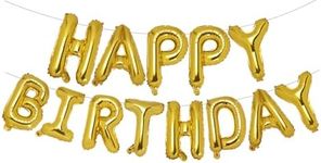 PIGETALE 16 Inch Gold Happy Birthday Balloons Banner Foil Letters Sign Mylar Balloons Bunting Inflatable Reusable Balloons Kits for Women Men Adult Kids Boys Girls Birthday Decorations Party Supplies