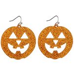 Lux Accessories Orange Glittery Huge Carved Cutout Pumpkin Silvertone Dangle Earrings