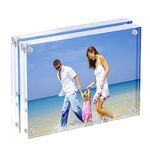 Acrylic Picture Frames 10x15cm (4x6 inch), Clear Double Sided Block Set, Desktop Frameless Magnetic Photo Frame - Set of 2