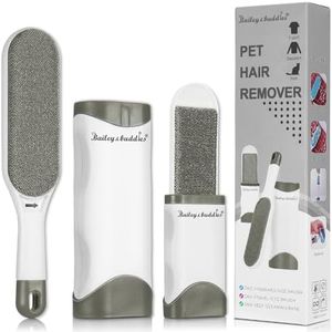 Bailey & Buddies® Pet Hair Remover Brush for Cats & Dogs, Reusable Lint and Fur Remover with Self-Cleaning Base, Double-Sided, Portable & Eco-Friendly for Clothes, Furniture, Carpet, Couch (Grey)