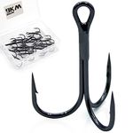 9KM DWLIFE Fishing Treble Hooks Black,Triple Hooks High Carbon Steel Brabed Sharp,Replacement Fishing Hooks on Hard Lures for Freshwater Saltwater (2#-16#) 25pcs (16#)