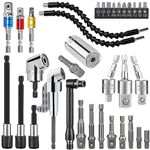 YENJO Flexible Drill Bit Extension Set, Include 1/2 3/8 1/4 inch Universal Socket Adapter & 105° Right Angle Drill 3pcs Drill Bit Holder & Universal Socket Grip & Screwdriver Bit Kit