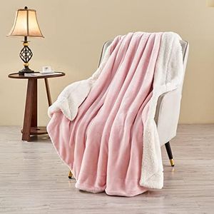 LINENOVA Sherpa Fleece Blanket for Bed, Super Soft Fleece Plush Sofa Couch Throw Blanket, Comfy Cozy Fluffy Warm Comforter (Pink, 220x240cm)