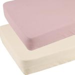 Knlpruhk Muslin Pack and Play Sheets Fitted Compatible with Graco Pack n Play Playard Crib and Other 27 x 39 Inch 24 x 38 Playpen/Mini Crib Mattress Soft 100% Cotton Beige & Blush