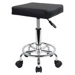 KKTONER Square Rolling Stool with Foot Rest PU Leather Height Adjustable Spa Drafting Salon Tattoo Work Swivel Stools Task Chair Small (Black)