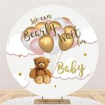 Yeele 7.5x7.5ft Bear Round Baby Shower Backdrop We Can Bearly Wait Flying Bear Glitter Gold Dot Balloons Photography Background for Girl Boy Newborn Baby Shower Party Decorations Photo Shoot Props