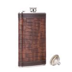 TOX TANEAXON 12 oz Crocodile Leather Pattern Pocket Whiskey Liquor PU Leather Wrapped Alcohol Flask with Funnel and Box - Stainless Steel and Leak Proof