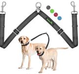 Brilliant Paw Double Dog Leash, Adjustable Length 18-29 Inches, Tangle Free, Reflective Stitching, Durable Nylon, Black or 3