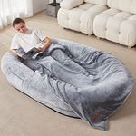 Large Dog Bed for Humans Calming BeanBag Dog Bed with Blanket Human-Sized Bean Bag Bed for Adults, Teens, Pets (Grey)