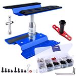 Aluminum Alloy RC Car Work Stand Repair Workstation with Screws Kit & 17mm Hex Wheel Wrench 360 Degree Rotation Lift/Lower for 1/8 1/10 1/12 Scale Cars Trucks Buggies (Navy blue)