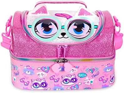 Kids Double Decker Cooler Insulated Lunch Bag, Back to School Large Meal Tote for Boys, Girls, Men, Women, with Adjustable Strap, Cat