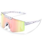 konqkin Cycling Glasses-Sports-Sunglasses-Mens-Womens-Polarised Sun Glasses UV400 Protection Ski Goggles Outdoor Bicycle Motorbike Driving Fishing Hiking,pink white