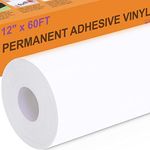 XSEINO White Permanent Vinyl - 12" X 60FT White Adhesive Vinyl Roll for Cricut, Silhouette and Other Cutters, Permanent Outdoor Vinyl for Cup,Decor Sticker, Car Decal, Scrapbooking, Signs(Glossy)