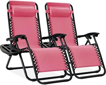 Best Choice Products Set of 2 Adjustable Steel Mesh Zero Gravity Lounge Chair Recliners w/Pillows and Cup Holder Trays - Pink