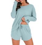 PrinStory Pyjamas For Women Classic Pyjama Set Ladies Pyjamas Two-Piece Pjs For Women Sets Sleepwear Loungewear UK Size 14-16 (Blue Green, L)