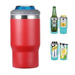 Gteller 14oz Can Insulator, Two-Way Lids Double Wall Stainless Steel Insulated Can Cooler, Beer Bottle holder (Red)