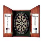 Accudart Union Jack Solid Wood Classic Bristle Dartboard Cabinet Set Includes Dartboard and 6 Brass Darts, Medium