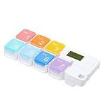 SUPVOX Pill Case Reminder Smart Digital Alarm Pill Box 7 Compartments Medicine Case Organizer for Travel School Office Older Without Battery (Rainbow)