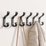 Wall Hooks for Hanging Coats - Coat Hooks Wall Mount, Black Hooks for Hanging Heavy Duty, Screw in Coat Hanger for Towel, Clothes, Backpack, Purse, Bag, Key, Hat Hooks for Wall, Closet Hooks, 6 Pack