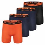 New Balance Men's Mesh 5" with Fly Boxer Brief (4-Pack), Team Navy/Light Navy Print/Team Orange/Black, Medium, Team Navy/Light Navy Print/Team Orange/Black, Medium