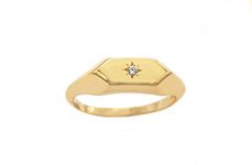 Elegant jewel box DUTY-FREE Women Diamond hexagon shaped ring in solid Gold 9k, 14k, & 18k, Small Hexagon chevalier ring with a compass diamond, signet Unique gift, RN373-1