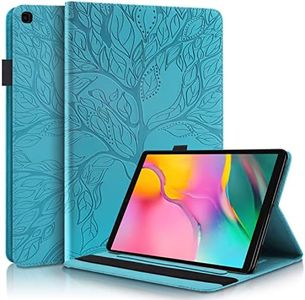 CXTCASE Samsung Galaxy Tab A 10.1 2019 (SM-T510/T515) Case Embossed Tree PU Leather Case Wallet Flip Cover Stand Function Tablet Case for Samsung Galaxy Tab A 10.1 2019 (SM-T510/T515) - Blue