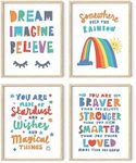 HAUS AND HUES Inspirational Quotes for Kids Wall Decor - Set of 4 Kids Inspirational Wall Art & Playroom Wall Decor | Nursery Quotes Kids Room Wall Decor, Dream Rainbow (Beige Frame, 11x14)