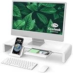 Monitor Desk Stand Riser with Smartphone&Tablet Stand Holder,Width Adjustable Desktop Computer Screen Stand Holder,Monitor Mount for Laptop,Computer,Notebook,i/Mac,P/C,White