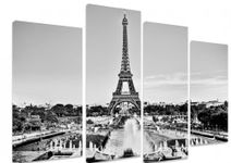 Art_Depot_Outlet PICTURE - Multi Split Panel Canvas Artwork Art - Eiffel Tower Seen From Fountain At Jardins Du Trocadero Paris landmark Black And White 4 Panel - 101cm x 71cm (40"x28")