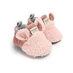 YWY Infant Baby Cozy Fleece Slippers with Non Skid Bottom Newborn Boys Girls Winter Warm Socks Booties Stay On Crib House Shoes 6-12 Months Pink