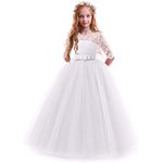 OwlFay Big Girls Princess Pageant Long Lace Dress Kids Wedding Communion Ball Gown