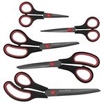 KUONIIY Scissors Ultra Sharp Blades Soft Comfort-Grip Handles Multi-Purpose Scissors Set of 5, BlackRed