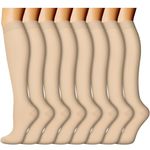 ACTINPUT 8 Pairs Compression Socks Women & Men -Best Medical,Travel & Flight Socks-Running & Fitness (S/M, Nude)