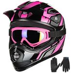 ILM Youth Kids ATV Motocross Helmet Goggles Sports Gloves Dirt Bike Motorcycle Off Road DOT Approved (Youth-XL, Pink Black)