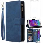 Asuwish Compatible with Samsung Galaxy Note 4 Wallet Case Tempered Glass Screen Protector and Flip Cover Card Holder Stand Cell Phone Cases for Glaxay Note4 Gaxaly N910A Not Notes Four Women Men Blue